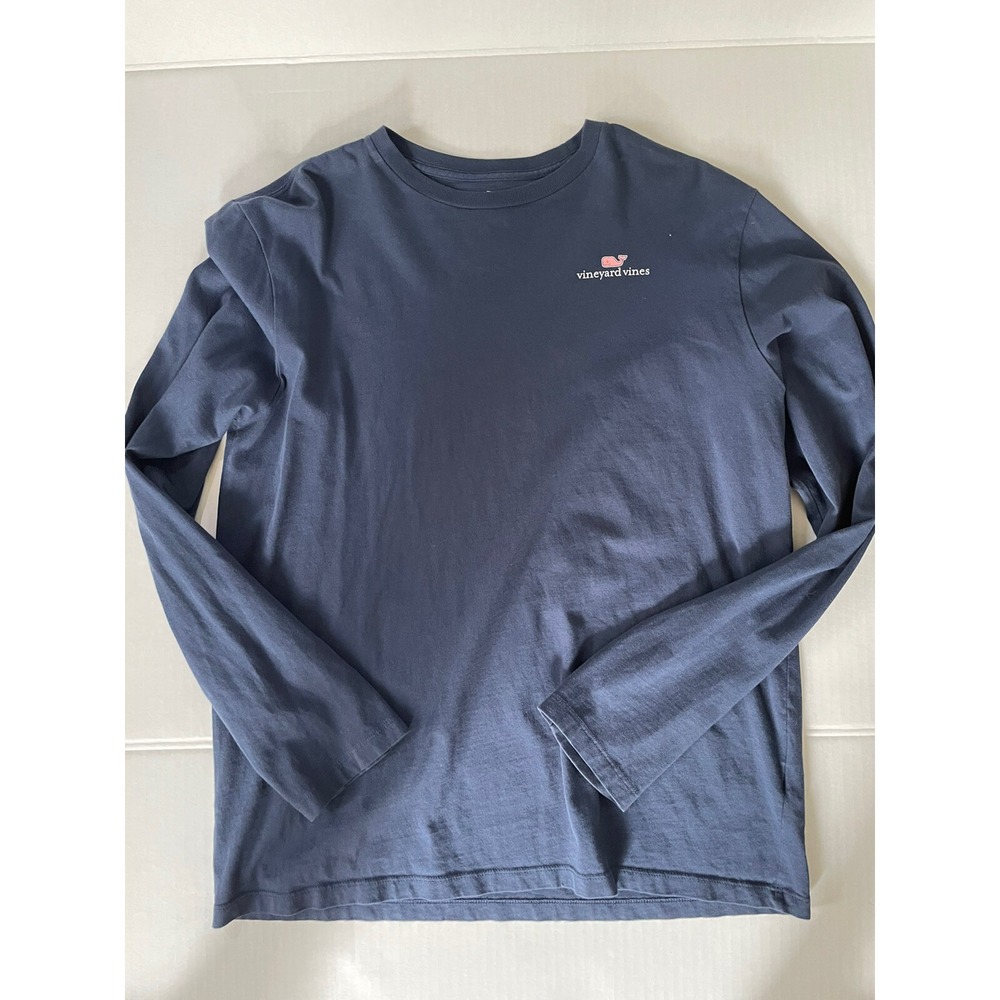 Vineyard Vines Long Sleeve Youth XL 18 Shirt Blue w Pink Whale 100% Cotton